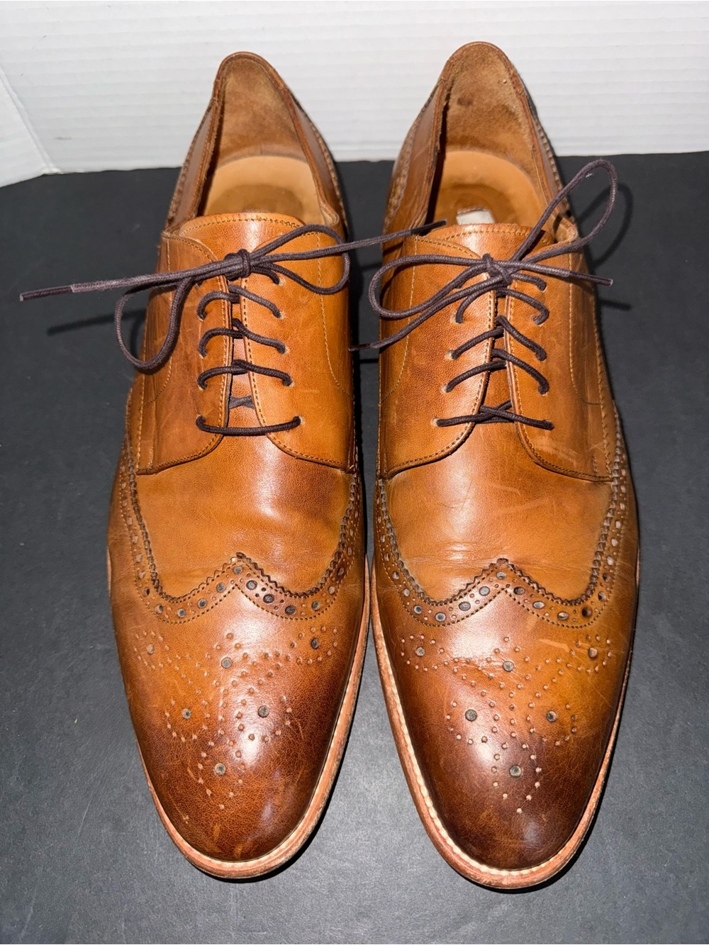 Joseph Abboud White Label Bixby Cognac Brown Classic Wingtip Cap Toe Oxfords 12